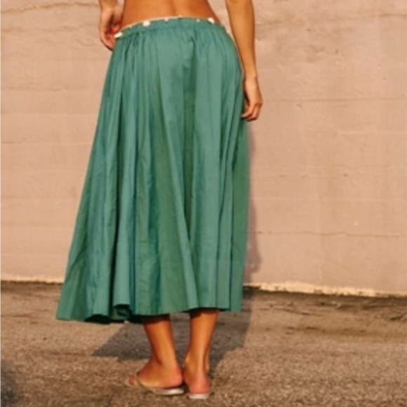 Free People Lowen Midi Skirt Teal EUC 100% Cotton w POCKETS🤗! Discontinued color - Picture 2 of 6